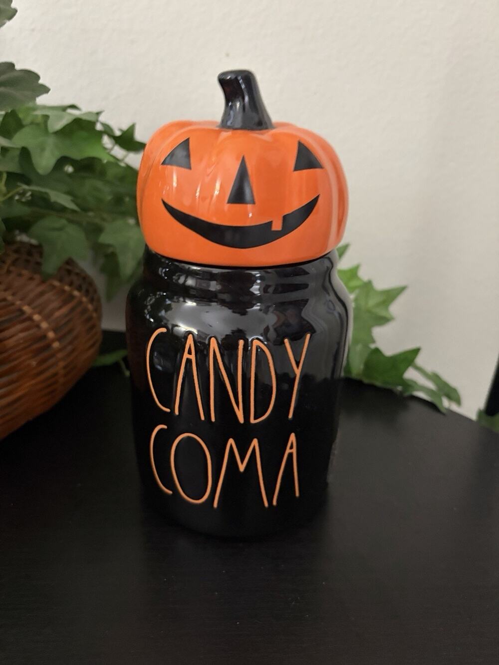 Rae Dunn “Candy Coma” Pumpkin Head On Black Canister No Box